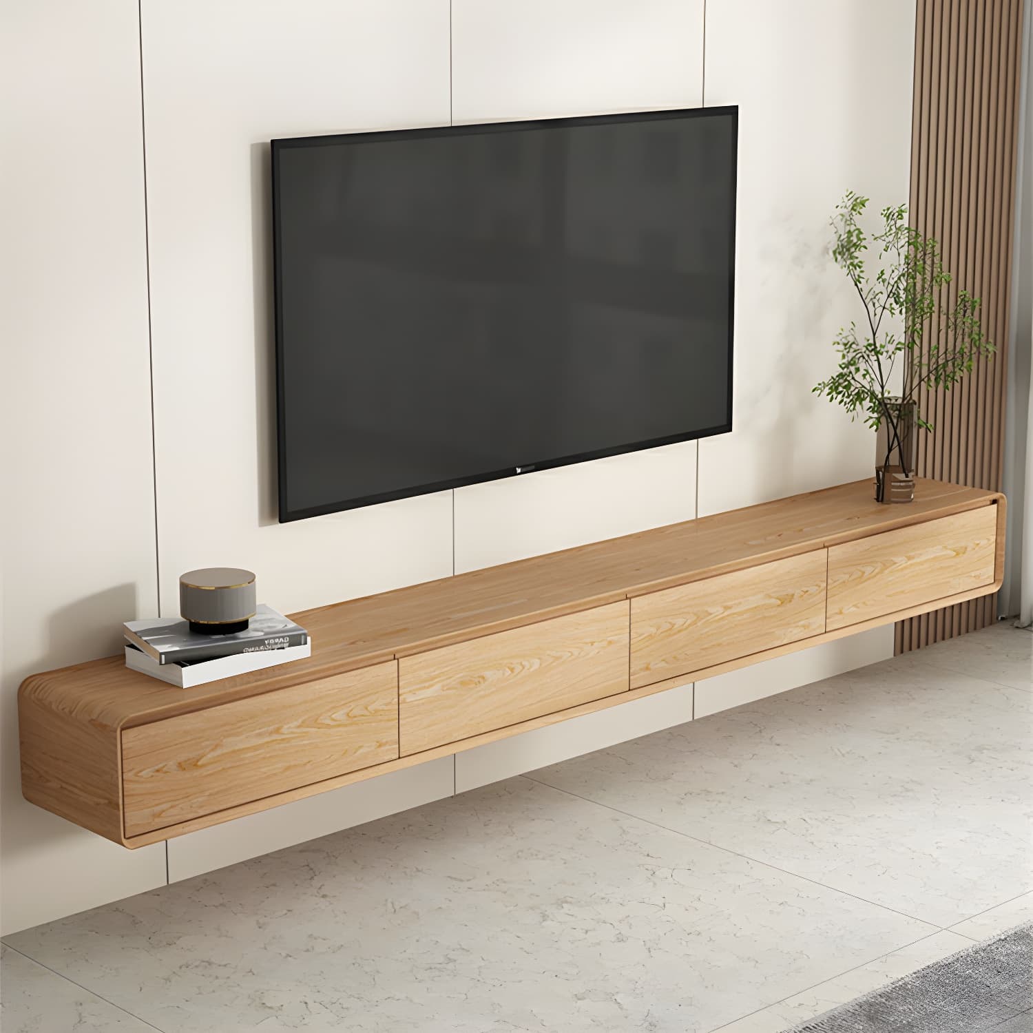 Contemporary Wood Media Console TV Stand in Natural with Drawers thumbnail 1