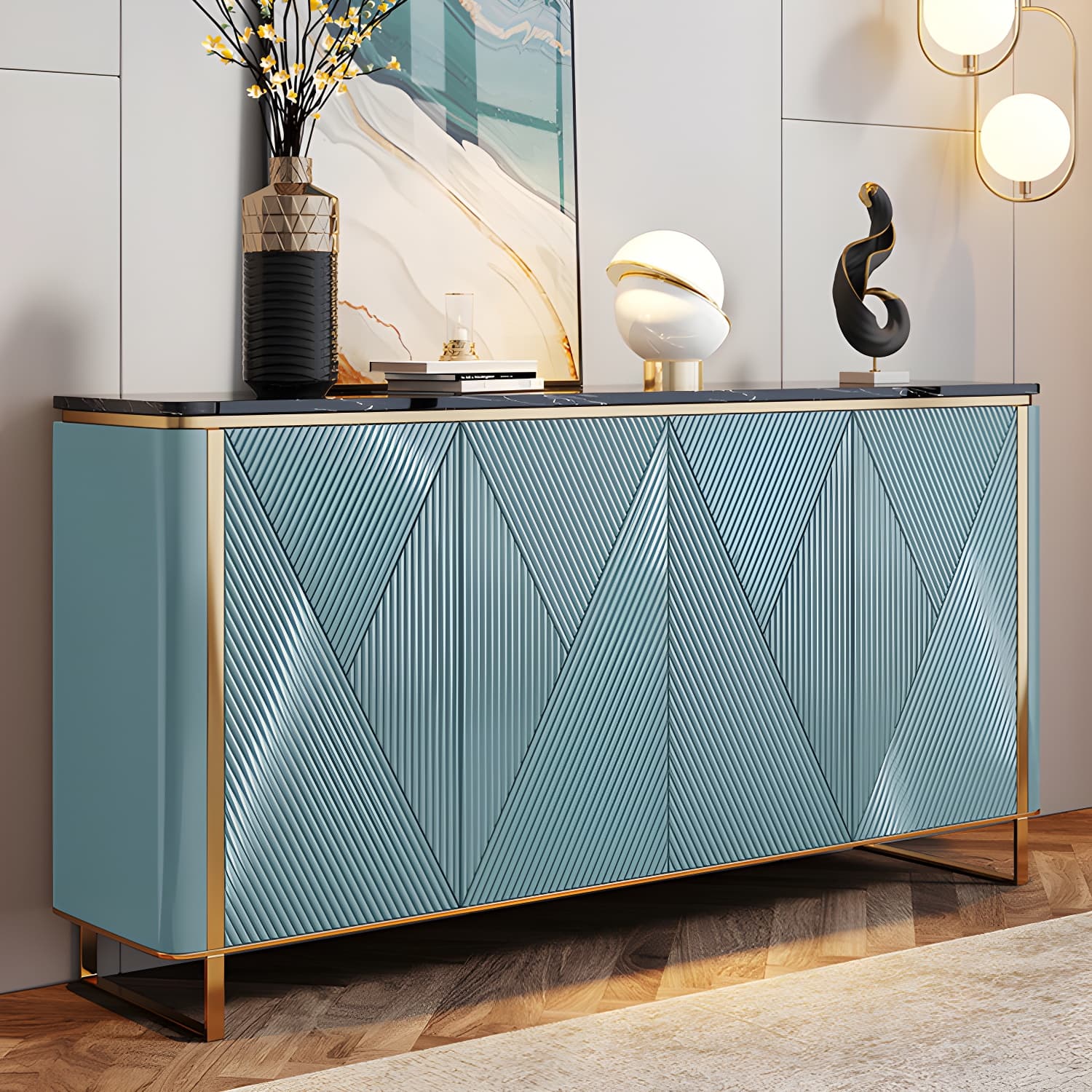 Modern & Contemporary Side Board Stone Credenza with Cabinets thumbnail 3