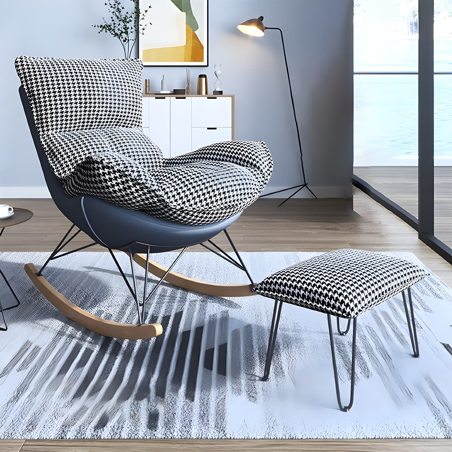 Contemporary Rocking Accent Chair Antique Finish Rocking Chair with Ottoman thumbnail 3