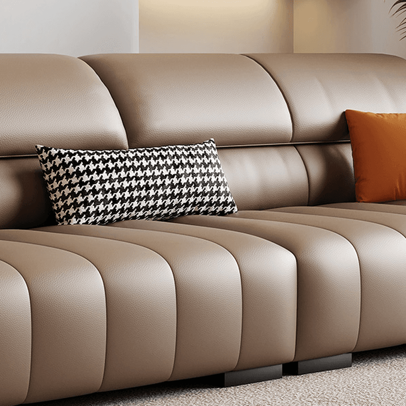 Elegant Light Brown Leather Standard Sofa/Single Sofa/Loveseat with Armrest and 3 Pillows thumbnail 4