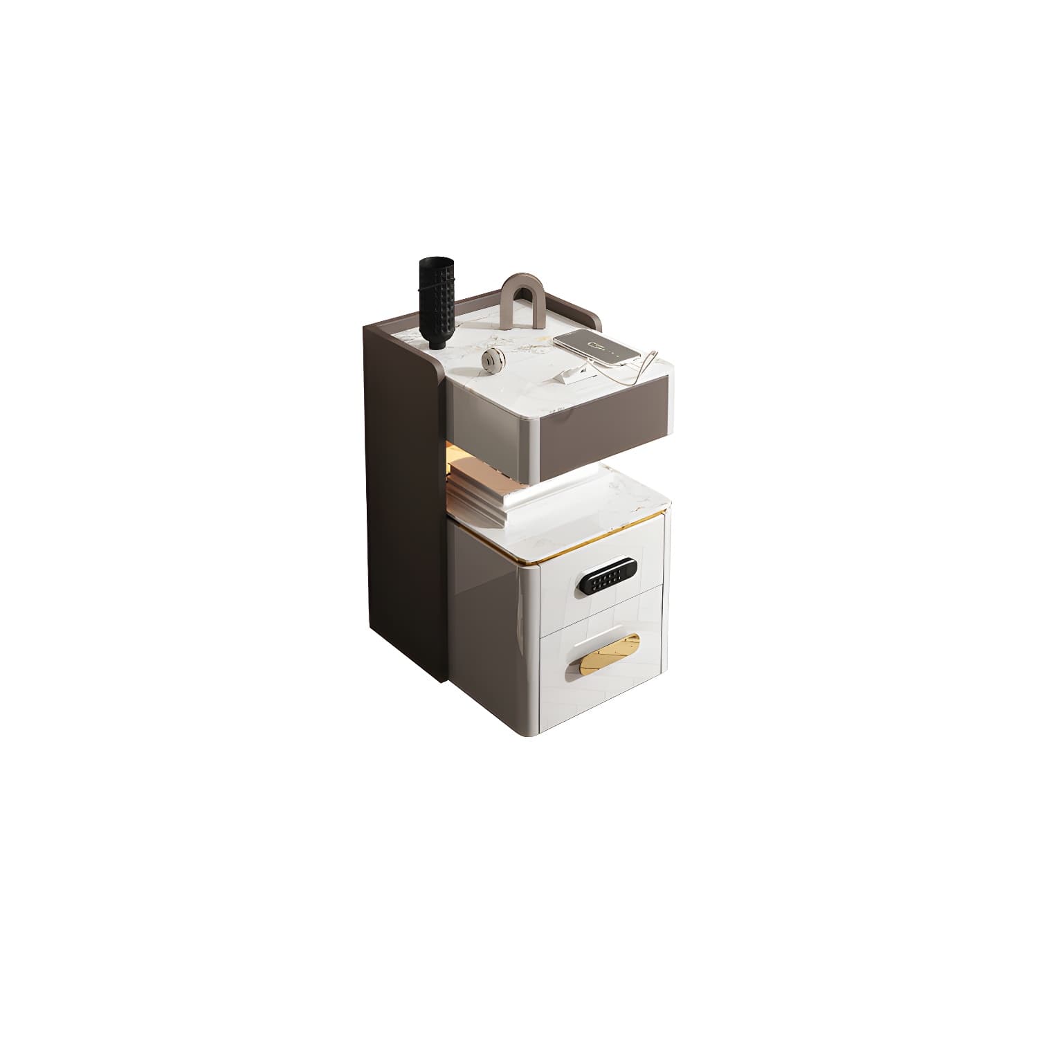 3-Drawer Nightstand with USB charging 21.65" Tall Faux Leather Nightstand thumbnail 3