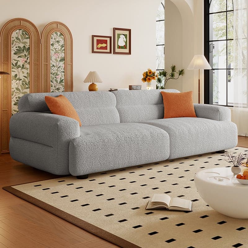 Modern Solid Color Tear Resistant Standard Sofa in Light Gray/White/Citrus Color with 4-seater/Seats 5/3-seater and 2 Pillows thumbnail 1