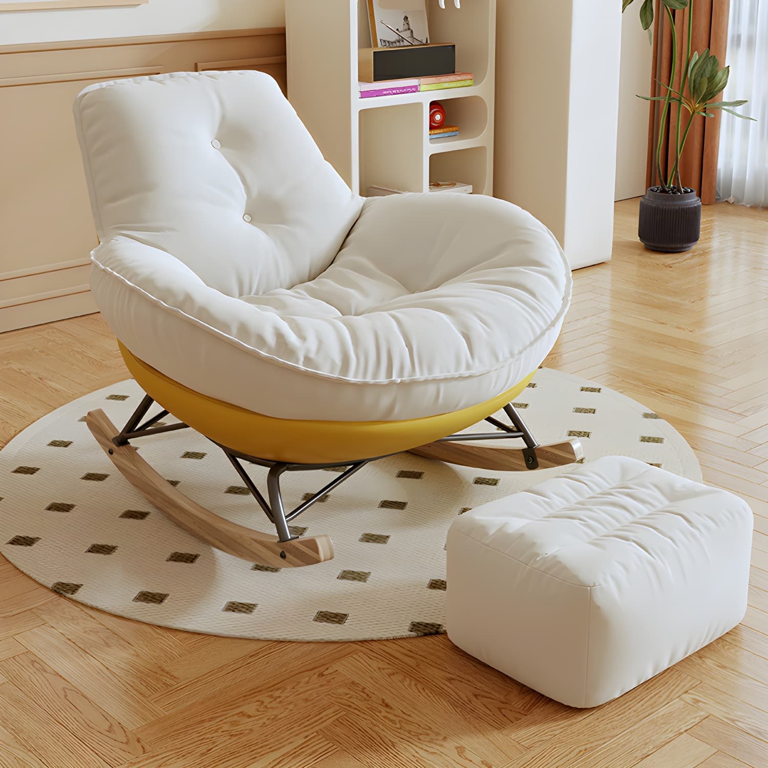 Contemporary Upholstered Rocking Chair with White Tufted Flannel Cushion and Solid Wood Legs thumbnail 15