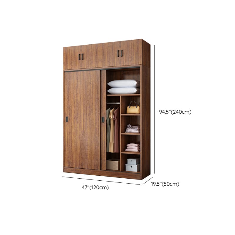 Modern Wooden Wardrobe Armoire with 3 Clothing Rods and Interior Shelves thumbnail 29