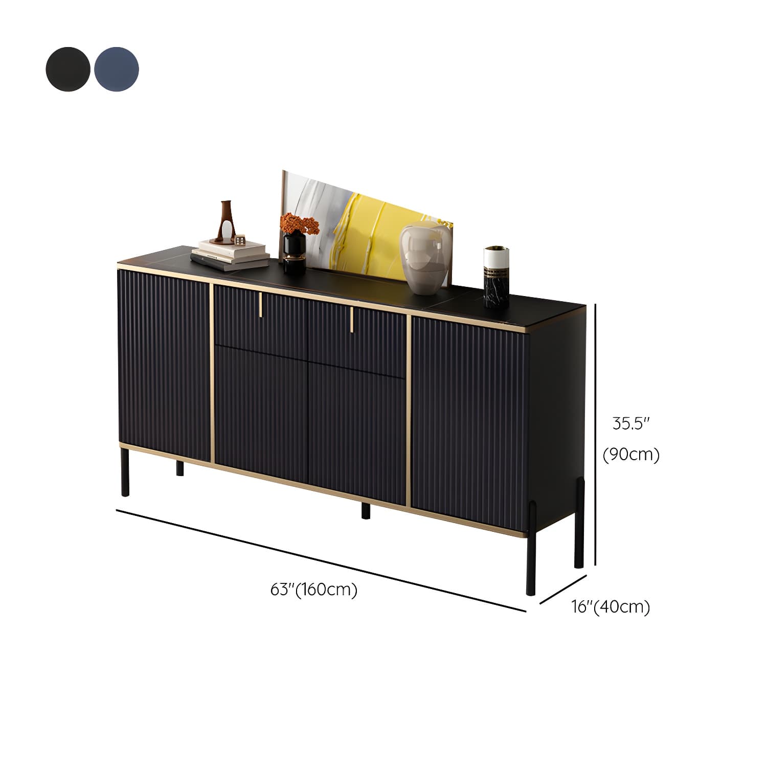 Glam Style Sideboard Stone Side Board with Drawers and Cabinets thumbnail 15