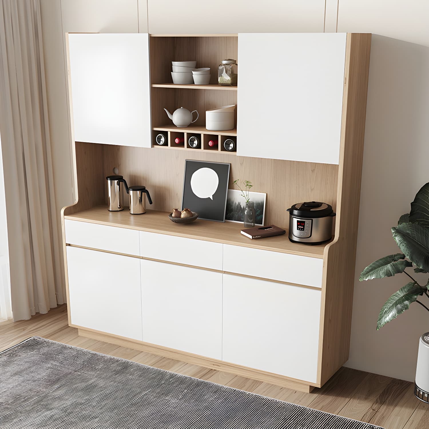 Five Doors Three Drawers Sideboard Glam Buffet Server for Living Room thumbnail 3