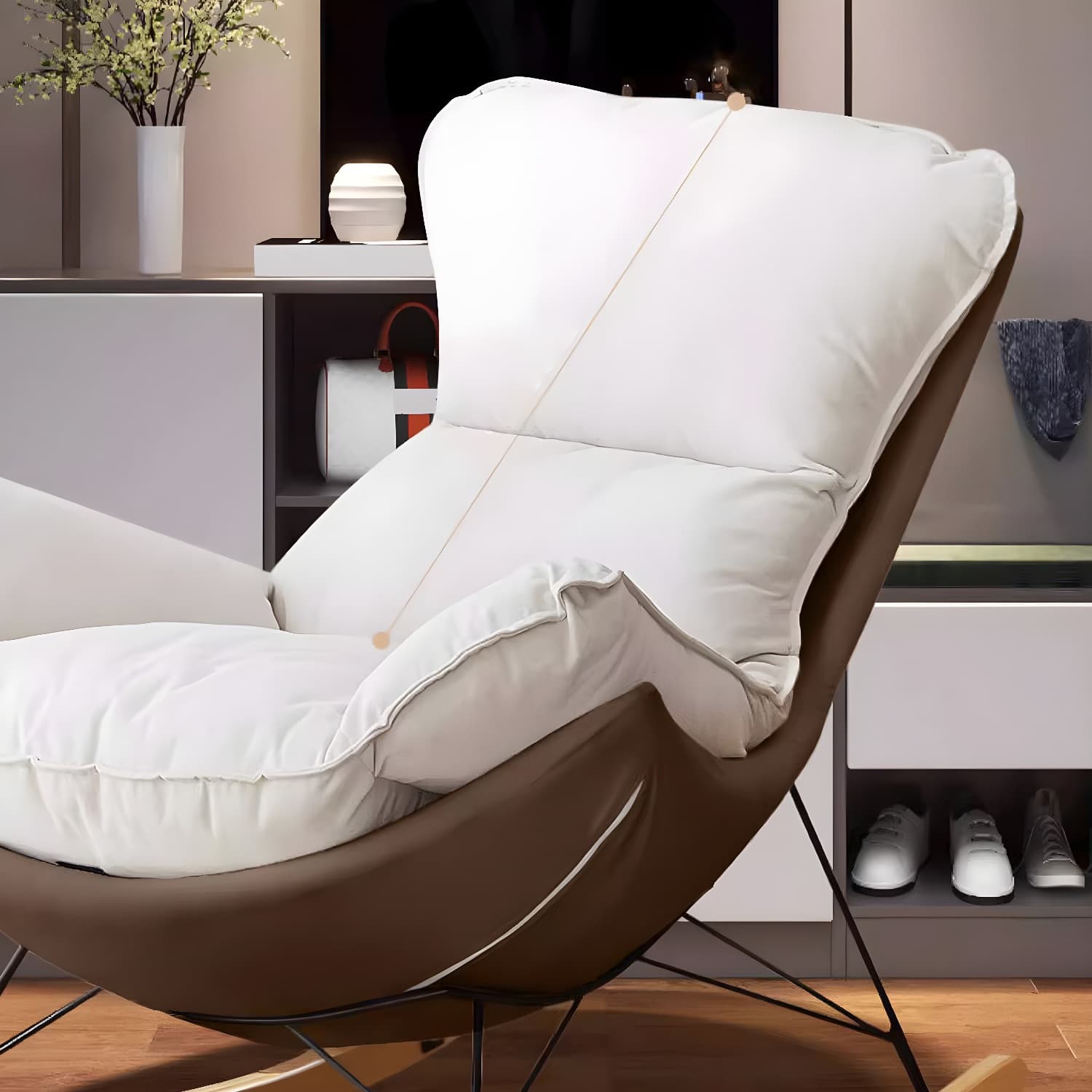 Stylish and Comfortable Modern Upholstered Rocking Chair with Removable Back Cushion thumbnail 14