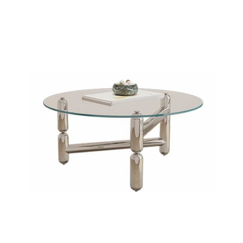 Sleek Silver Stainless Steel Coffee Table with Tempered Glass Top thumbnail 7