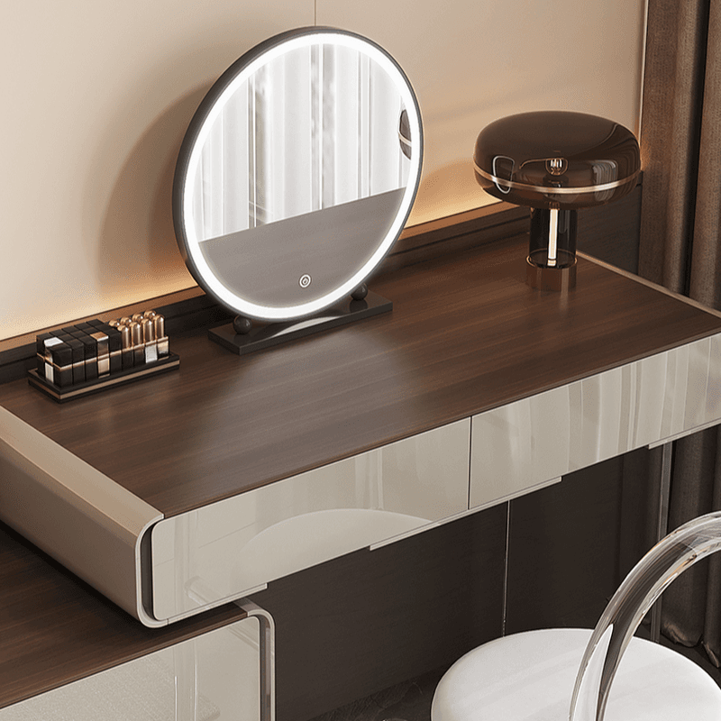 Modish Large/Standard Vanity Set in Gray with 5/8 Drawers, Polymer Frame, Mirror Lights, and Chair thumbnail 5