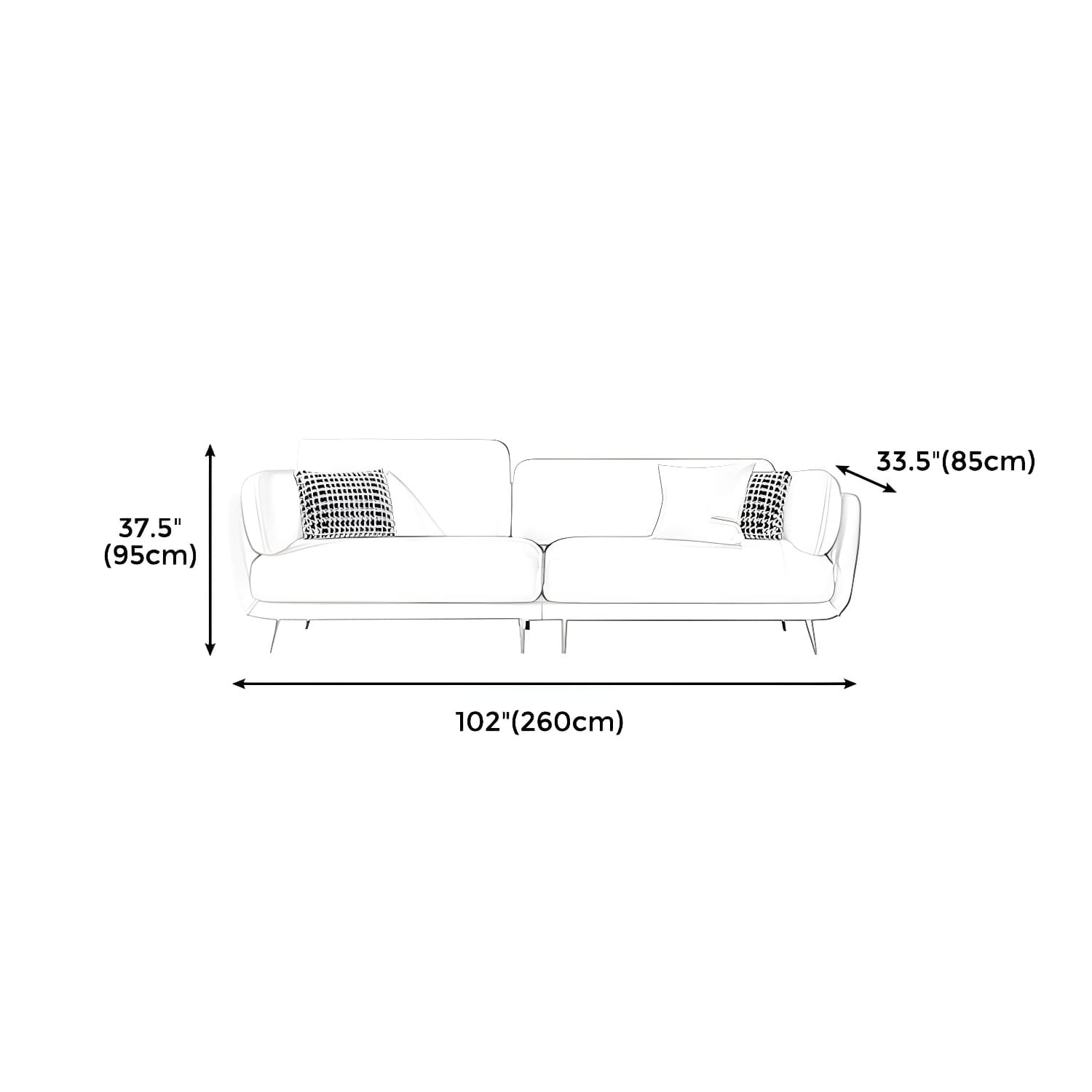 36" High Modern Velvet Square Arm Sofa with 2 Pillows Standard Sofa for Living Room thumbnail 20