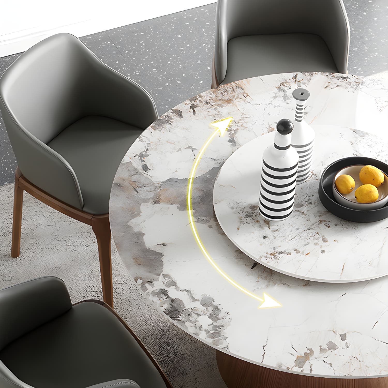 Round Sintered Stone Dining Table Stone Table in White with Pedestal thumbnail 6