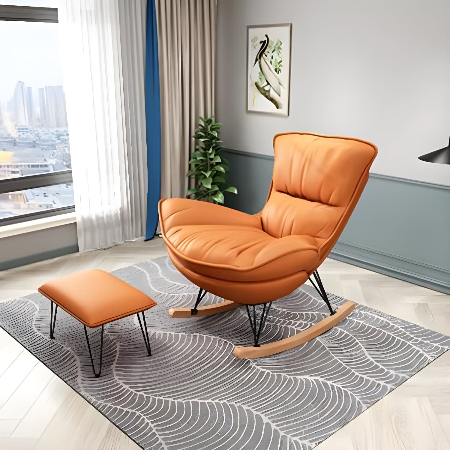 Modern Single Lazy Rocking Chair Indoor Sofa Rocking Chair with Cushion thumbnail 7