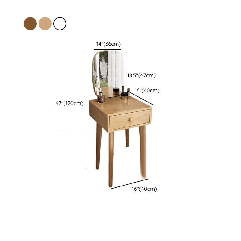 Modish Small/Standard Vanity Set with White/Auburn/Natural Color Chair, 1 Drawer/2 Drawers, Rubberwood Frame, and Standing Mirror thumbnail 14