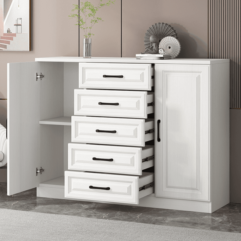 Modern Standalone Timber Utility Cabinet with Storage Drawer and Pull Bars in White thumbnail 2