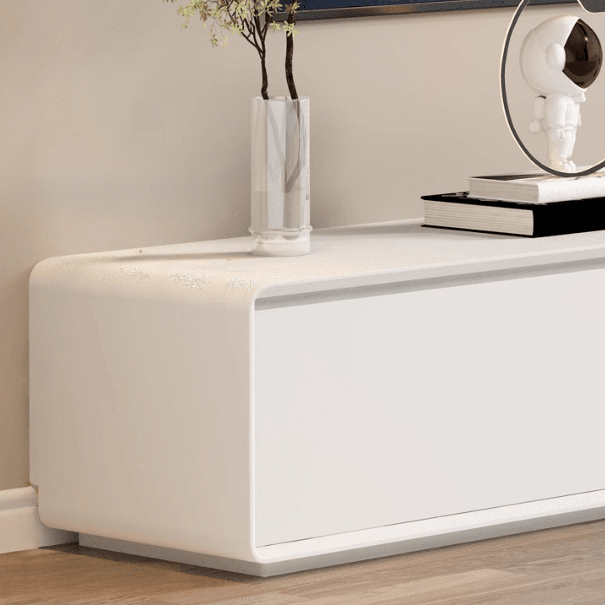 Simple White Lumber TV Stand with Cable Management & 3 Drawers/4 Drawers/6-Drawer thumbnail 6