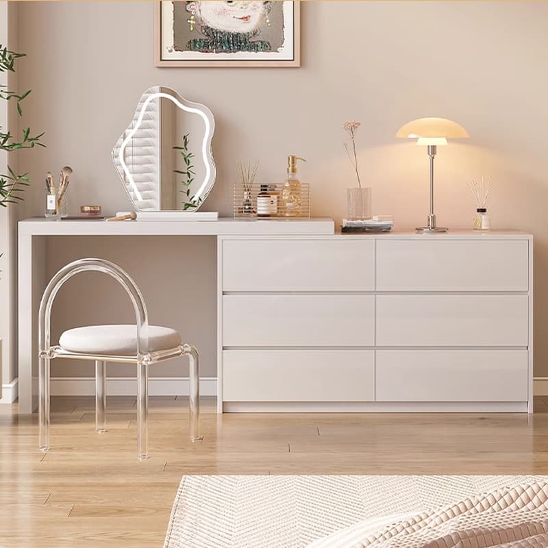 Large Vanity Set with Chalk Seating, 6 Drawers, Lumber Frame, Scalable 2-in-1 Design, and Chair thumbnail 3