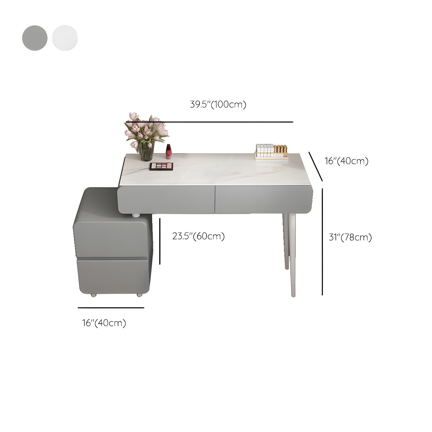 Modern Slate and Wooden Vanity Dressing Table Set with 4 Drawers thumbnail 14
