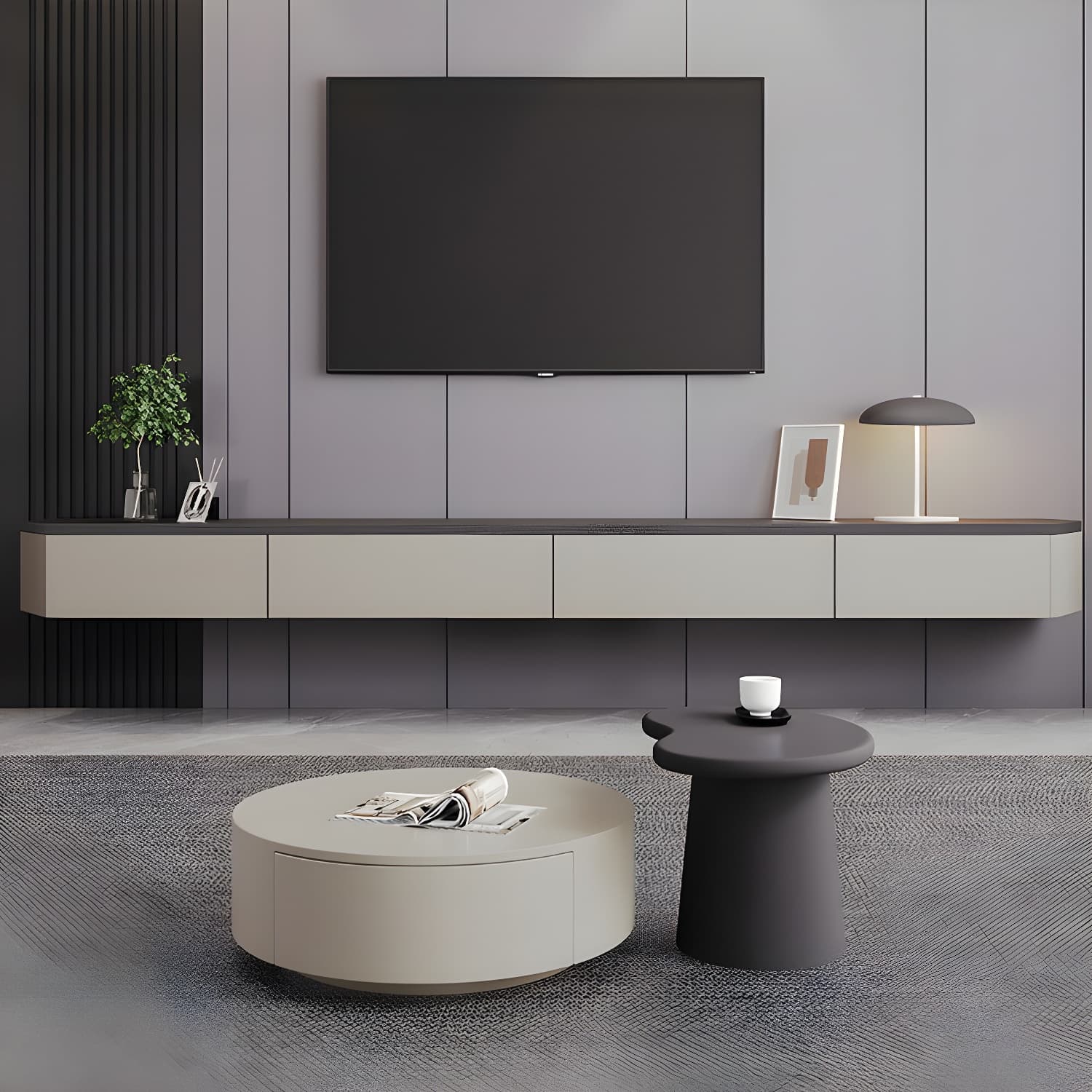 Contemporary Wall-Mounted TV Media Console with Cable Management thumbnail 4