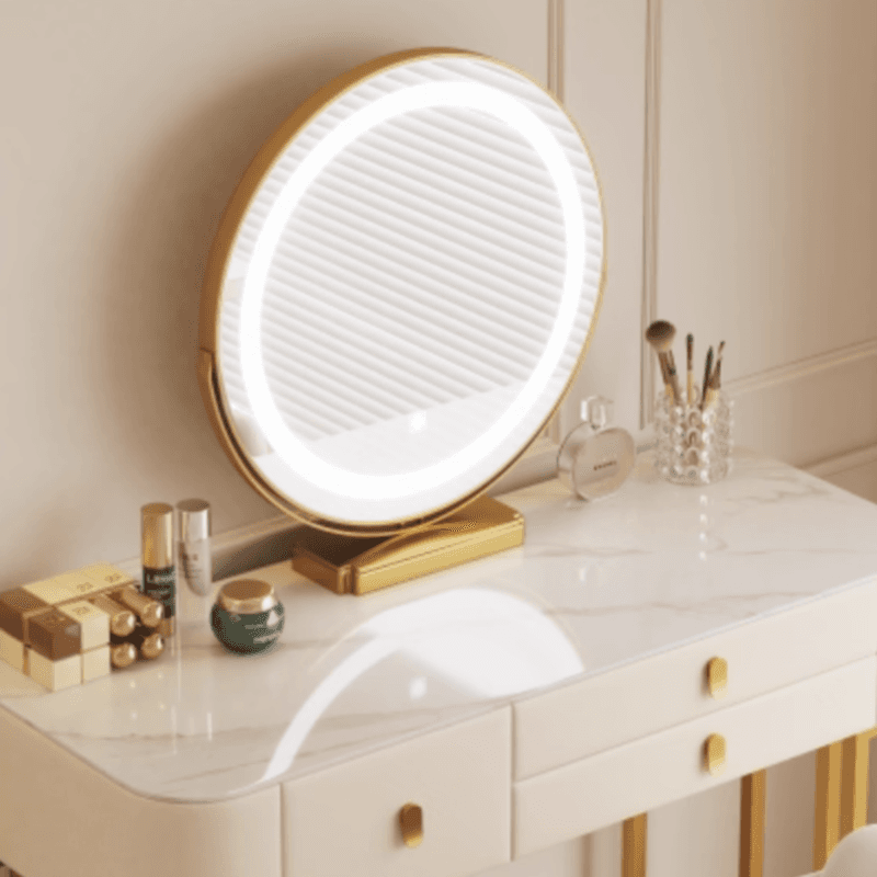 White/Gray/Beige Standard Alloy Vanity Set with LED Mirror, Chair & 6 Drawers thumbnail 4