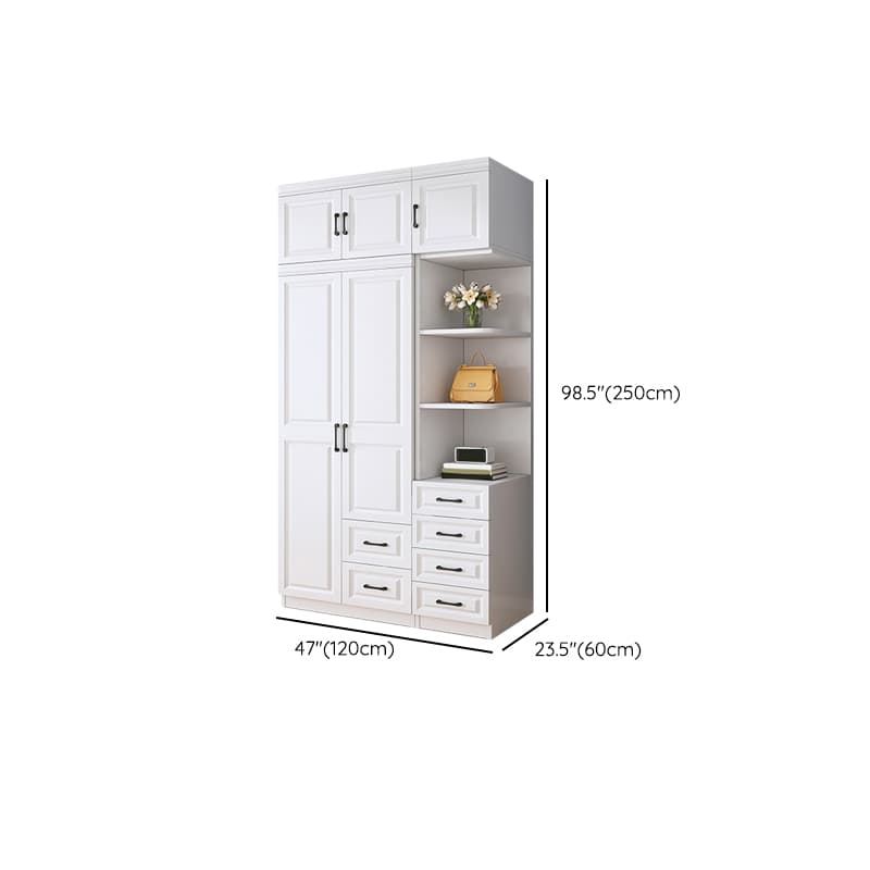 Modern White Wood Wardrobe Armoire with Soft-Close Drawers and Clothing Rod thumbnail 24