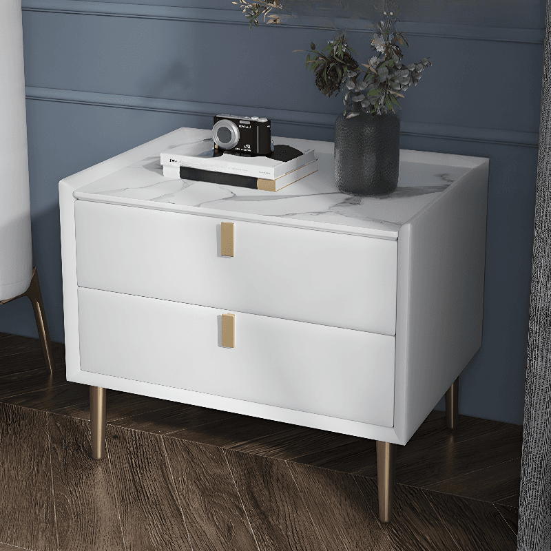 Organic Modern Nightstand With Drawer Organization Featuring 2 Drawers, Stone Countertop, and Leg thumbnail 10