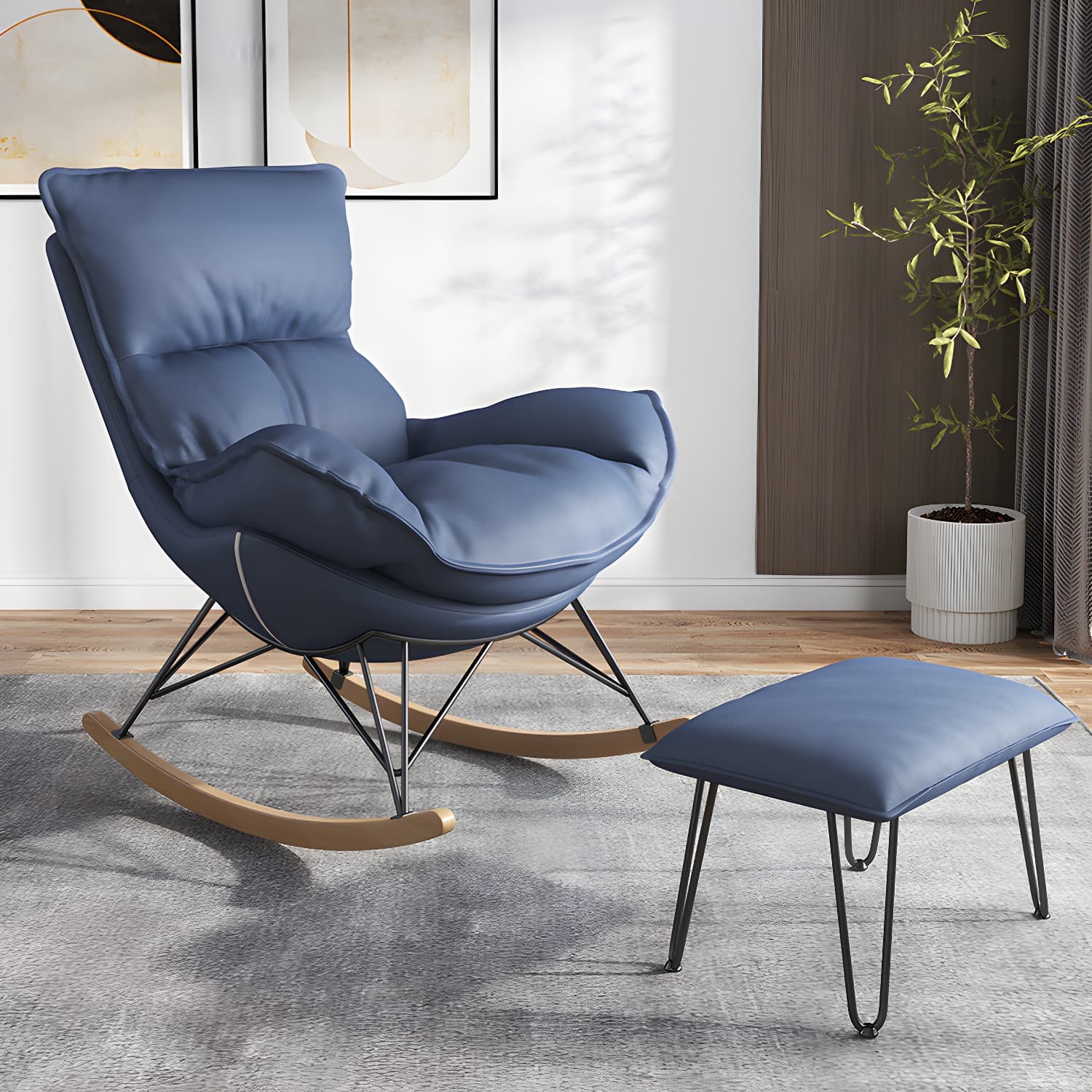 Contemporary Rocking Chair Faux Leather Waterproof Glider Chair with Removable Cushions thumbnail 2