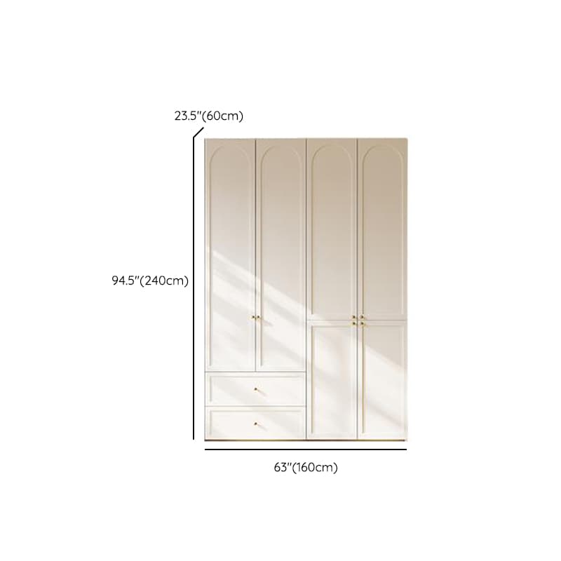 White Minimalist Manufactured Wood Wardrobe Closet with 2 Drawers, Soft Close Door, Interior Shelves, and Clothing Rod thumbnail 13