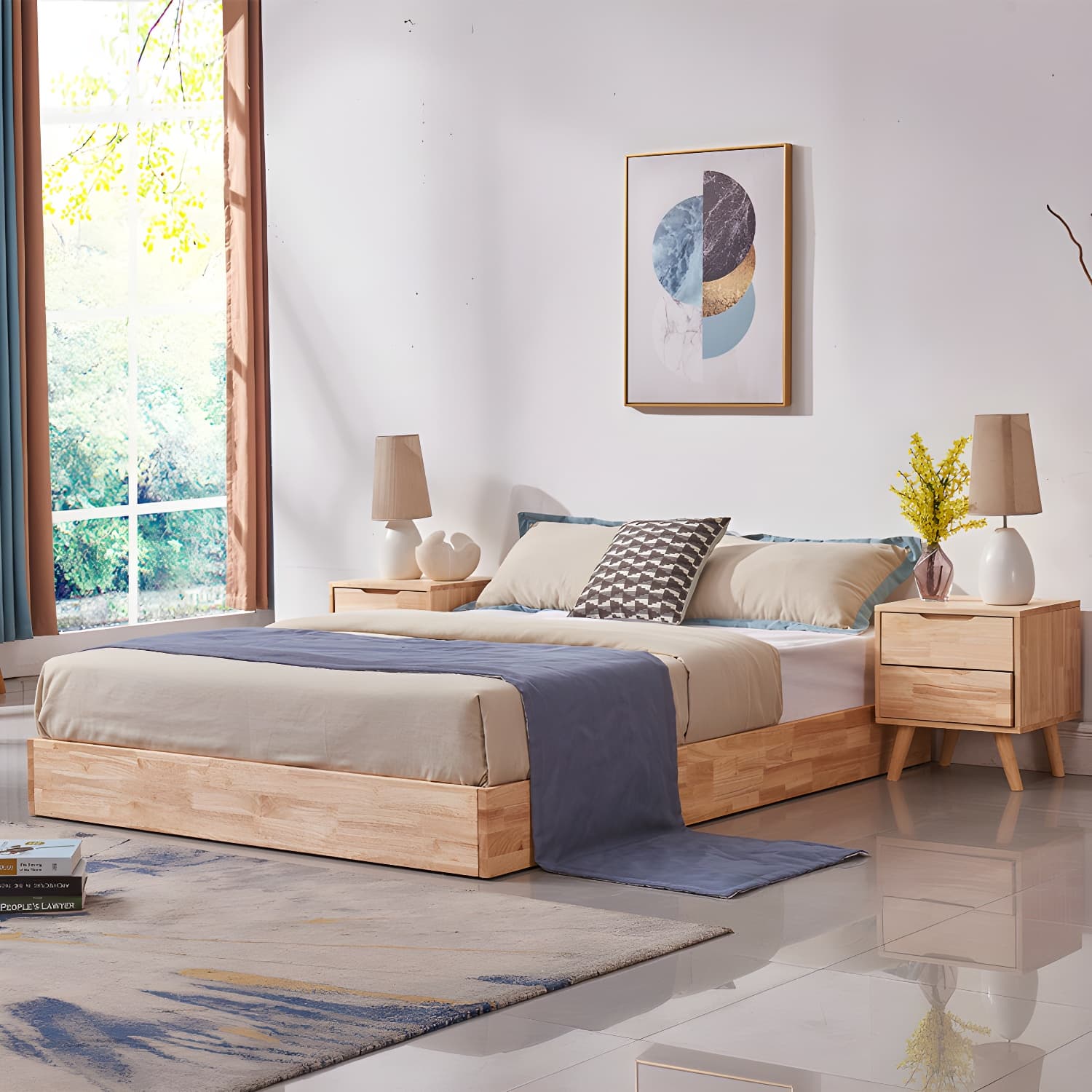 Natural Wood Platform Bed Frame Nordic 7.87-In High Wire-Grid Bed Frame thumbnail 1