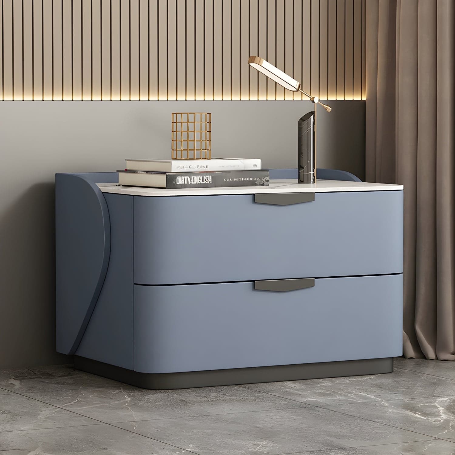 Modern Faux Leather Nightstand with Two Drawers in Light Wood thumbnail 1