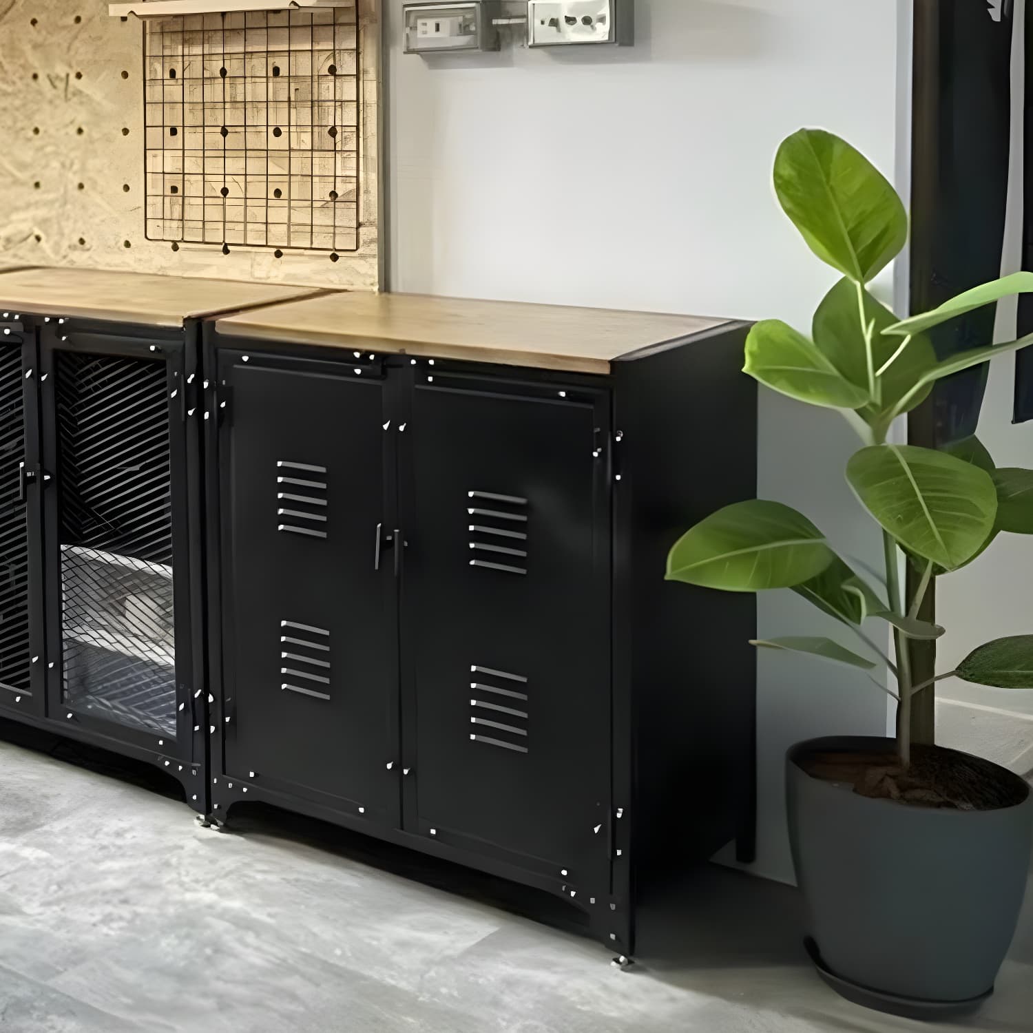 29.5" Tall Metal Accent Cabinet Industrial 2 - Door Chest with Wood Top thumbnail 10