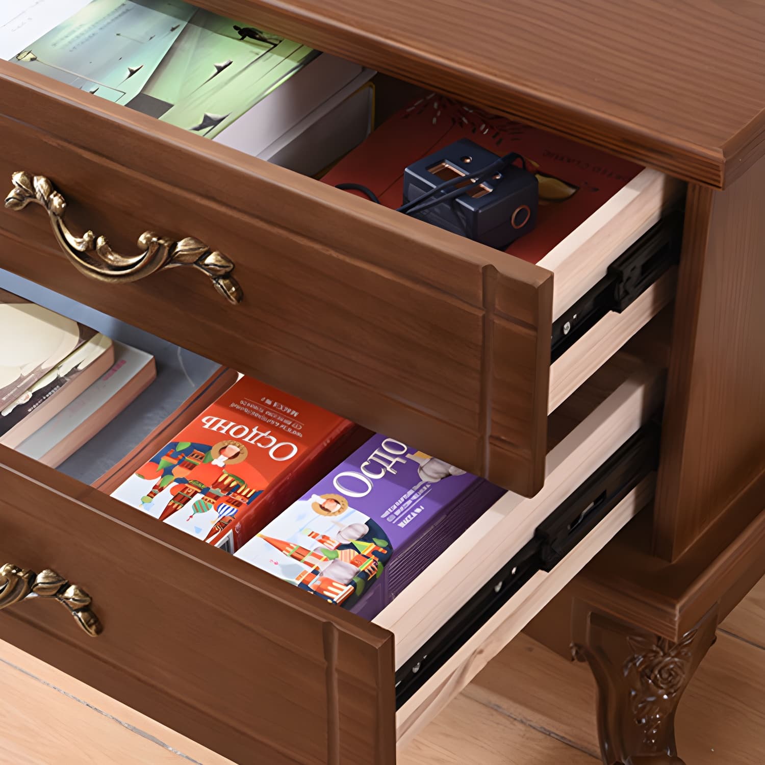 Traditional Solid Wood TV Cabinet Living Room Luxury TV Stand with Glass Doors thumbnail 6