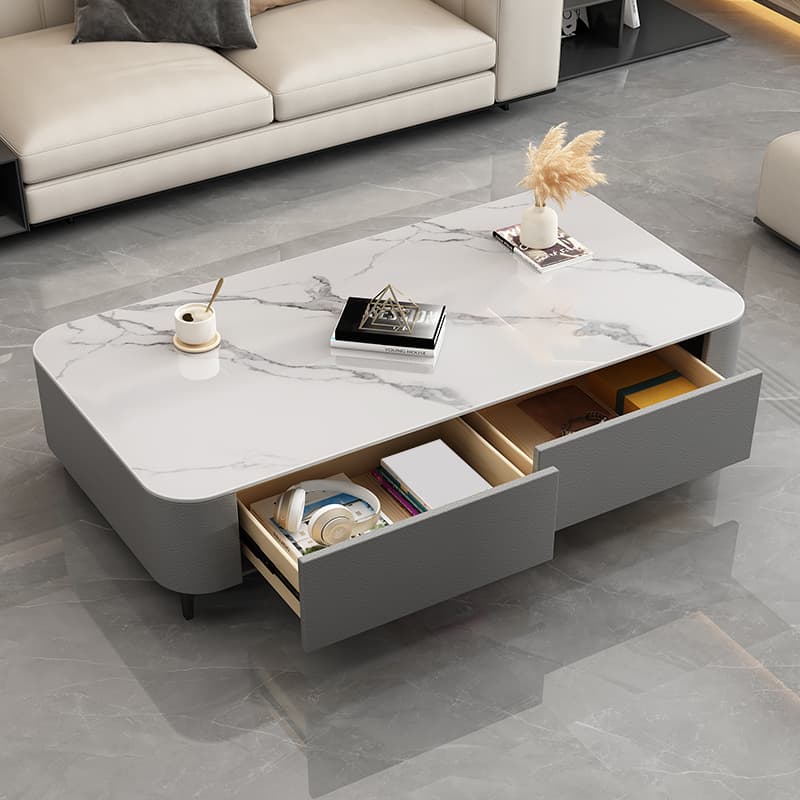 Four Leg Non-Upholstered Modern Metal Coffee Table with Storage and Drawers Standard Size thumbnail 5