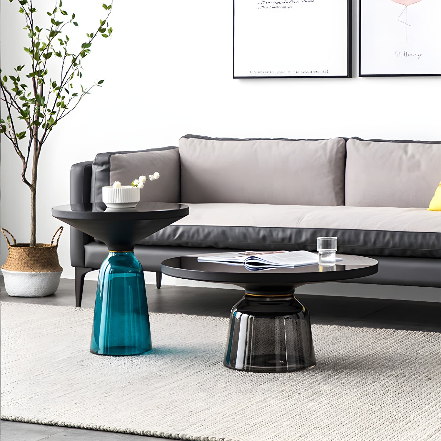 Pedestal Cone Coffee Table Modern Round Glass Top Cocktail Table thumbnail 5