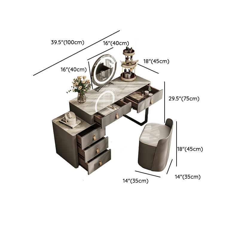 Contemporary 5-Drawer Wood Frame Slate Top Makeup Vanity Desk Table in Gray thumbnail 17