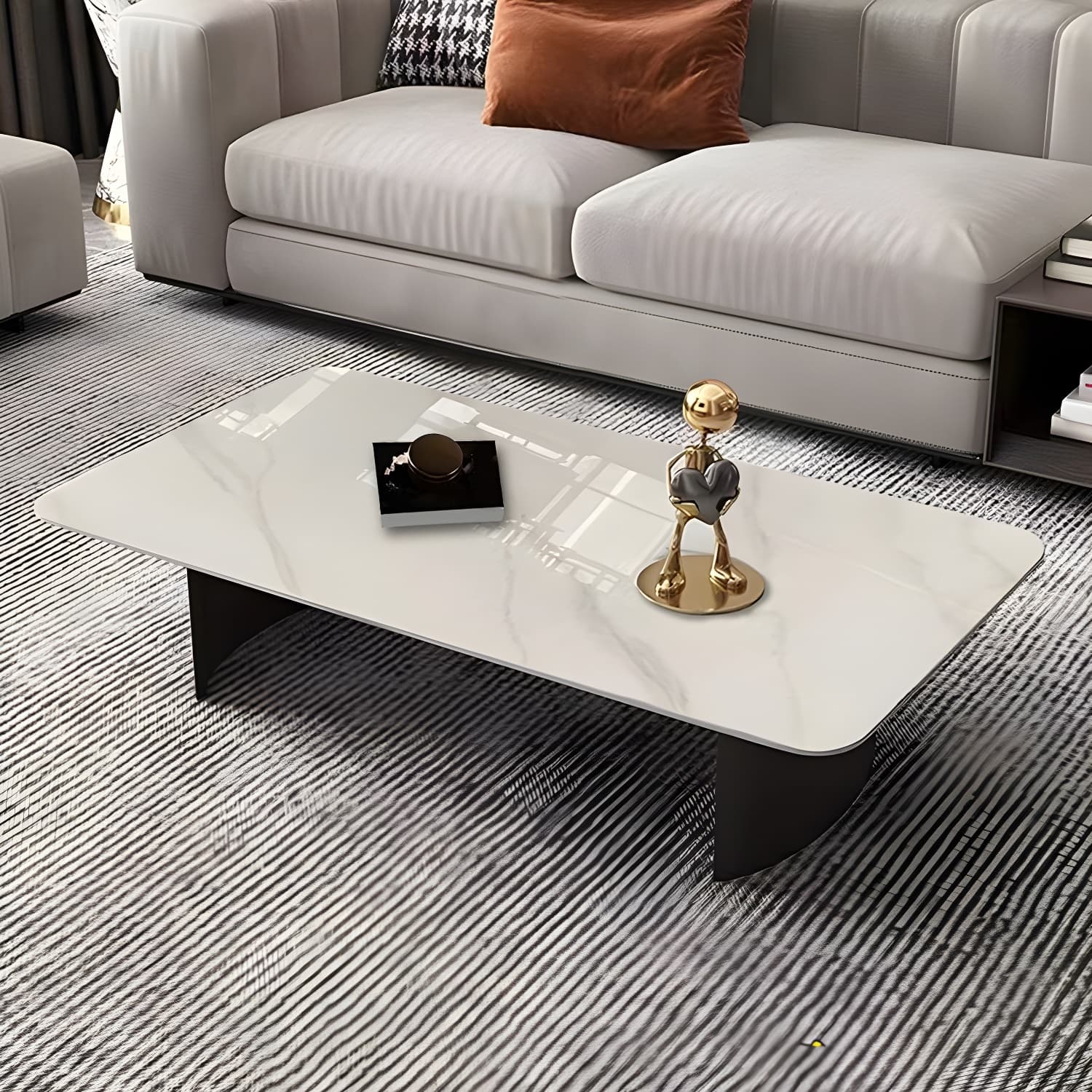 Glam 15.7" H Rectangle Slate Coffee Table Steel 2 Legs Cocktail Table thumbnail 3
