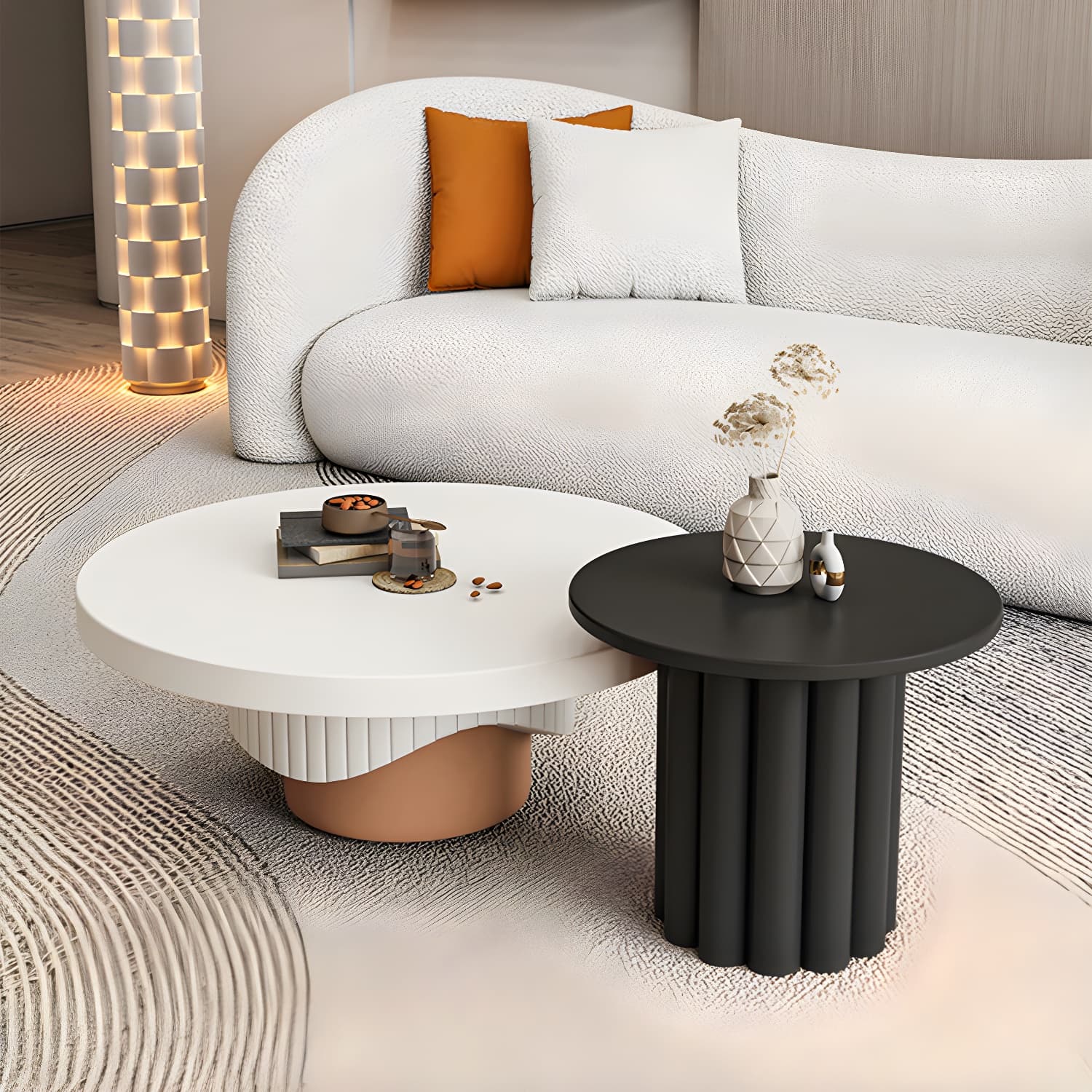 Pedestal Round Coffee Table Set Modern Minimalist Cocktail Table thumbnail 9