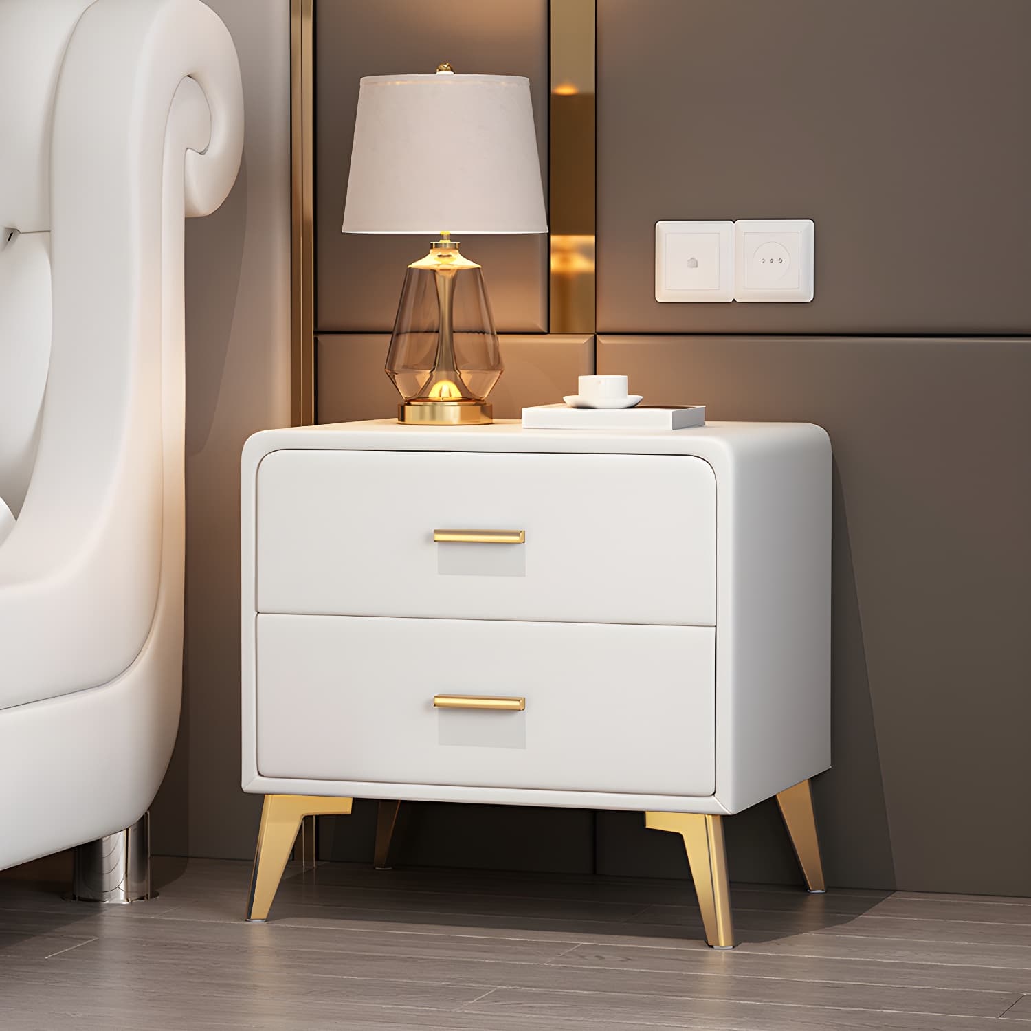 Faux Leather Modern Nightstand with Drawer Storage - Small Size, 2 Drawers thumbnail 12