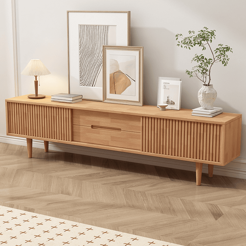 Simplistic Oak Wood TV Stand with 2 Drawers and 2 Cabinets thumbnail 7
