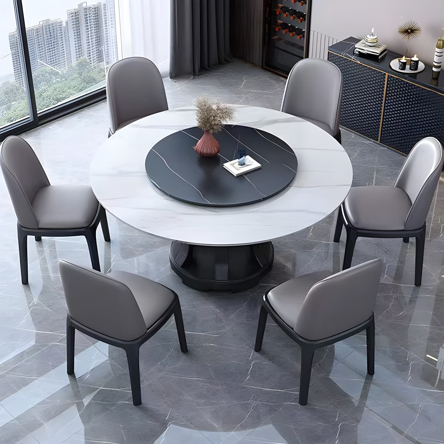 Modern Rubberwood Home Table Round Pedestal Convertible Dining Table thumbnail 10