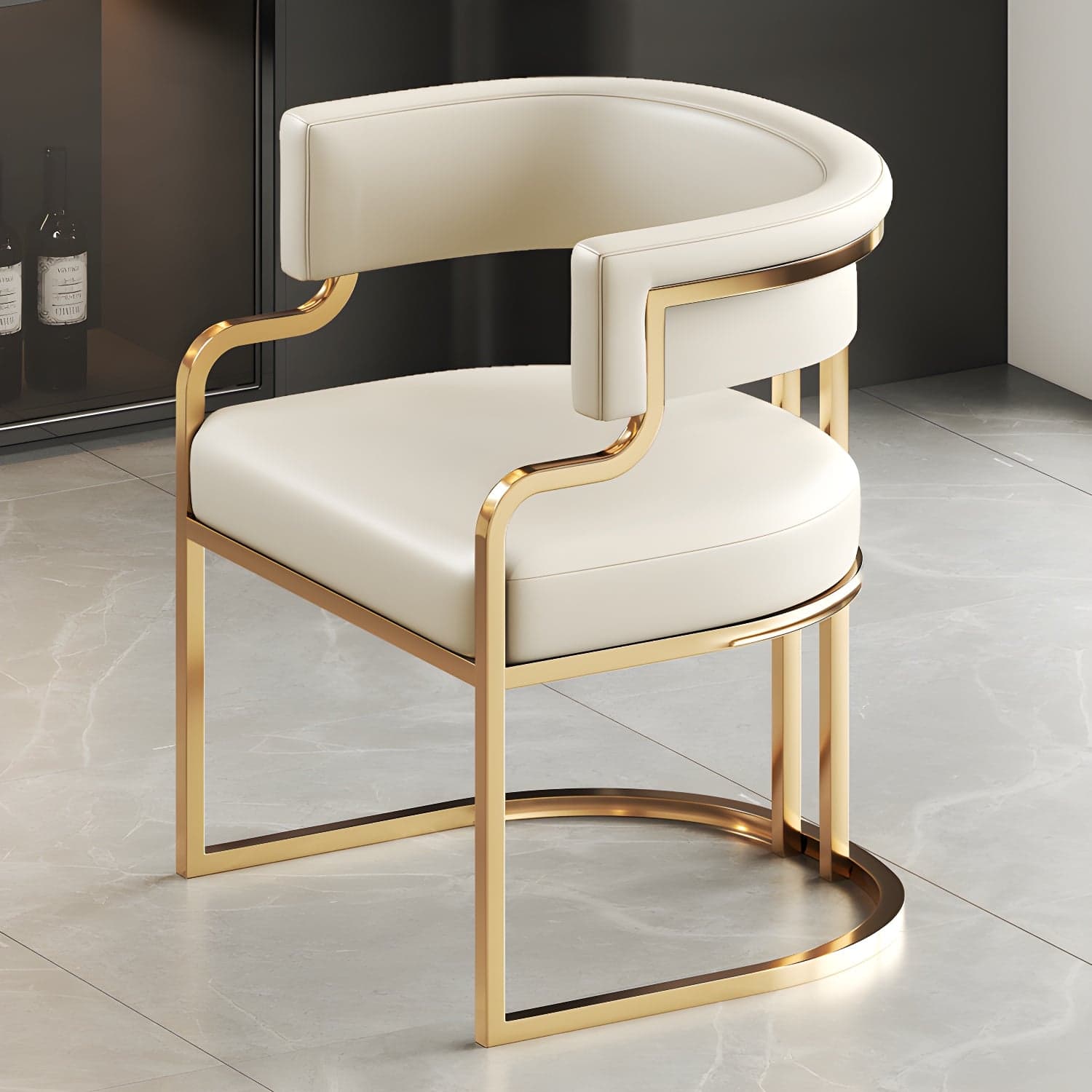 Faux Leather Dining Chairs Glam Style Open Back Armless Chair for Dining Room thumbnail 9