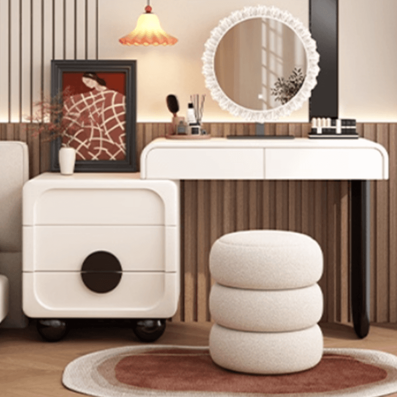 Large/Standard Vanity Set in White with 5 Drawers, Mirror Lights, Seat, Lighting, and Scalable Design thumbnail 2