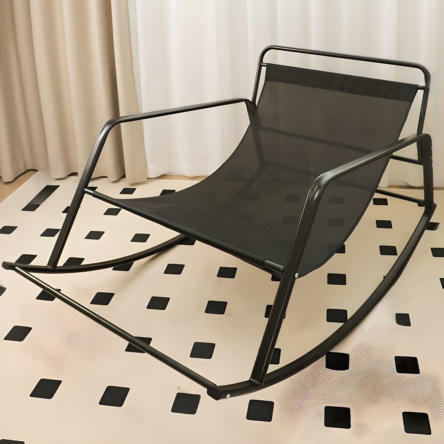 Modern Indoor Rocking Chair with Track Arms, Spindle Back and Metal Legs thumbnail 3