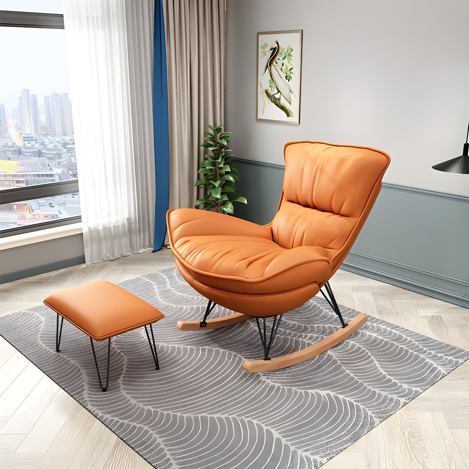 Contemporary Rocking Chair Faux Leather Water Resistant Plain Rocker Chair with Ottoman thumbnail 15