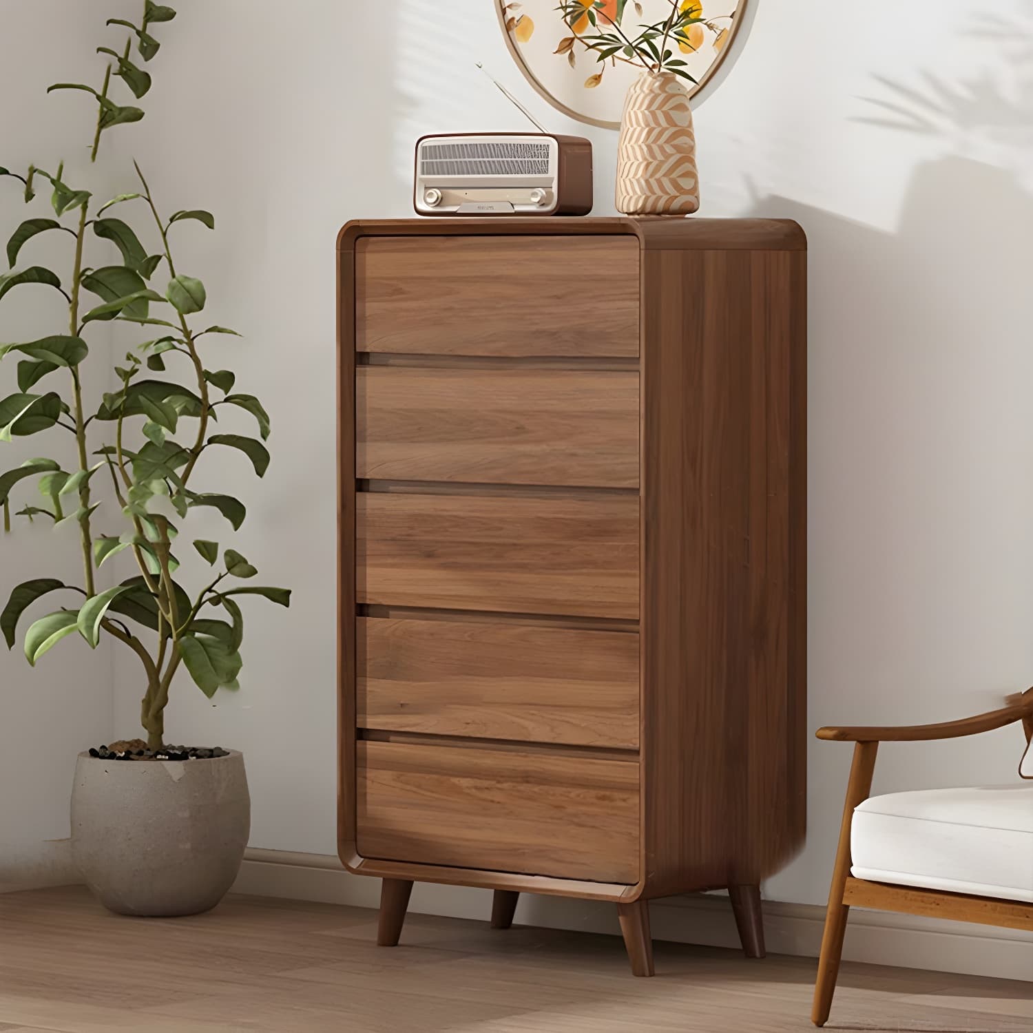 Drawers Included Rubber Wood Chest Brown Wood Grain Design for Home - image 3