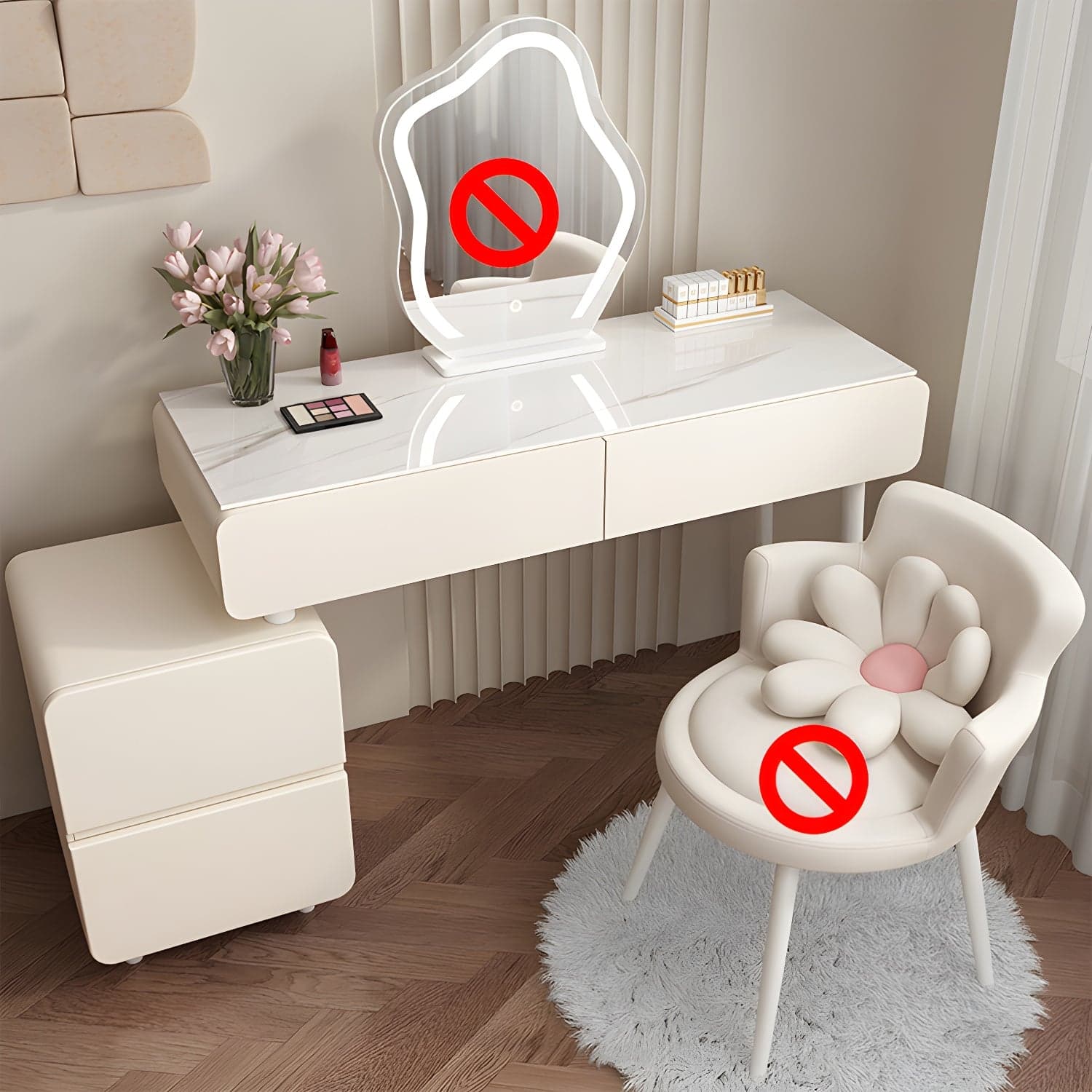 Modern Slate and Wooden Vanity Dressing Table Set with 4 Drawers thumbnail 2