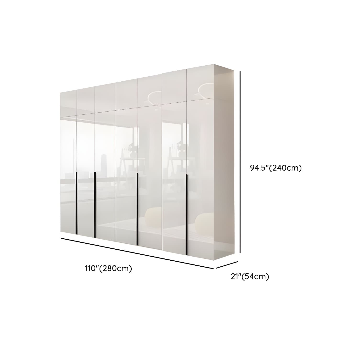 Modern white wood wardrobe armoire with hinged doors, clothing rod & shelves thumbnail 32