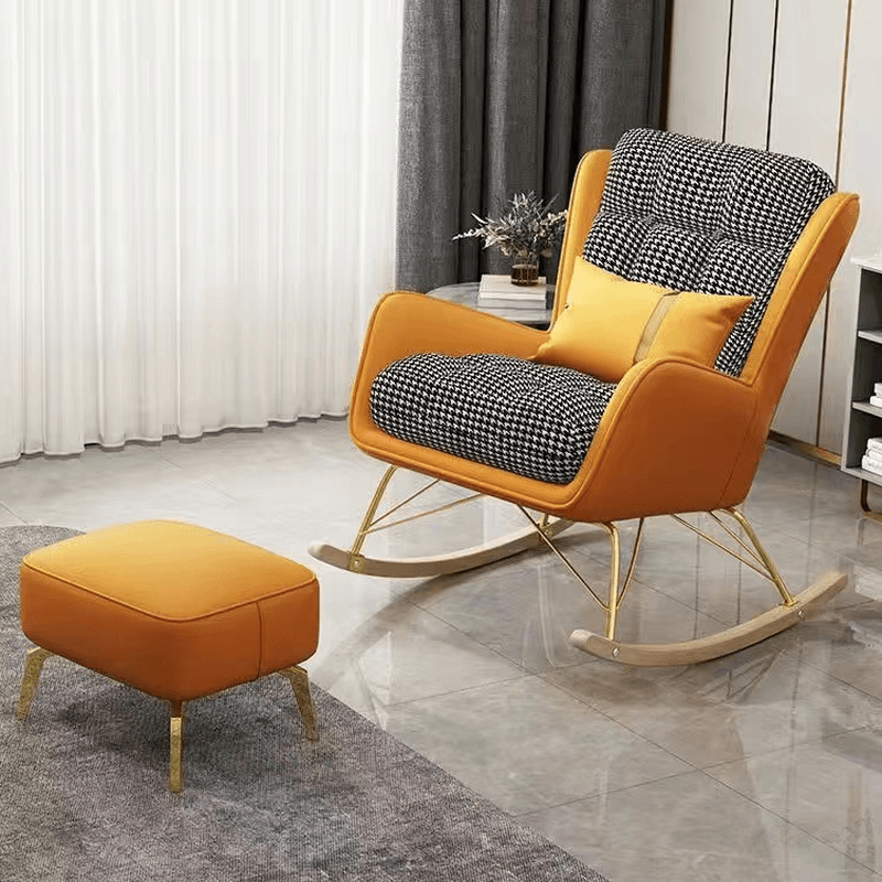 2 Piece Set Simplistic Lime Green/Auburn/Apricot Color Scratch-defiant Upholstered Rocking Accent Chair with Track Arm & Footstool thumbnail 7