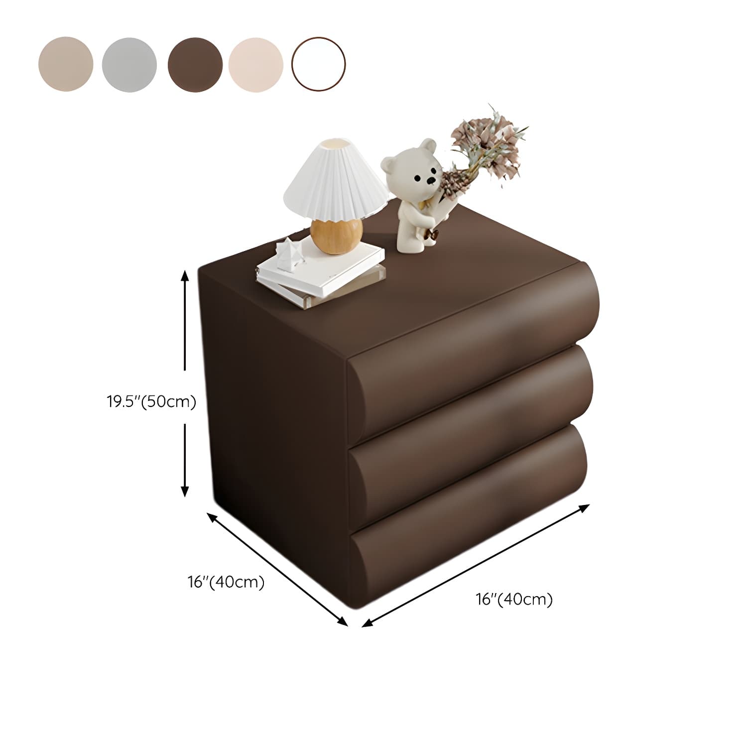 Modern Wood Nightstand with Drawer Storage in Faux Leather - Small Size thumbnail 9