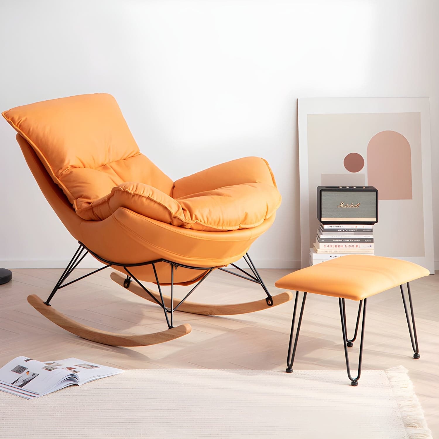 Stylish and Comfy Modern Rocking Chair with Natural Wood Legs and Slipcover thumbnail 4