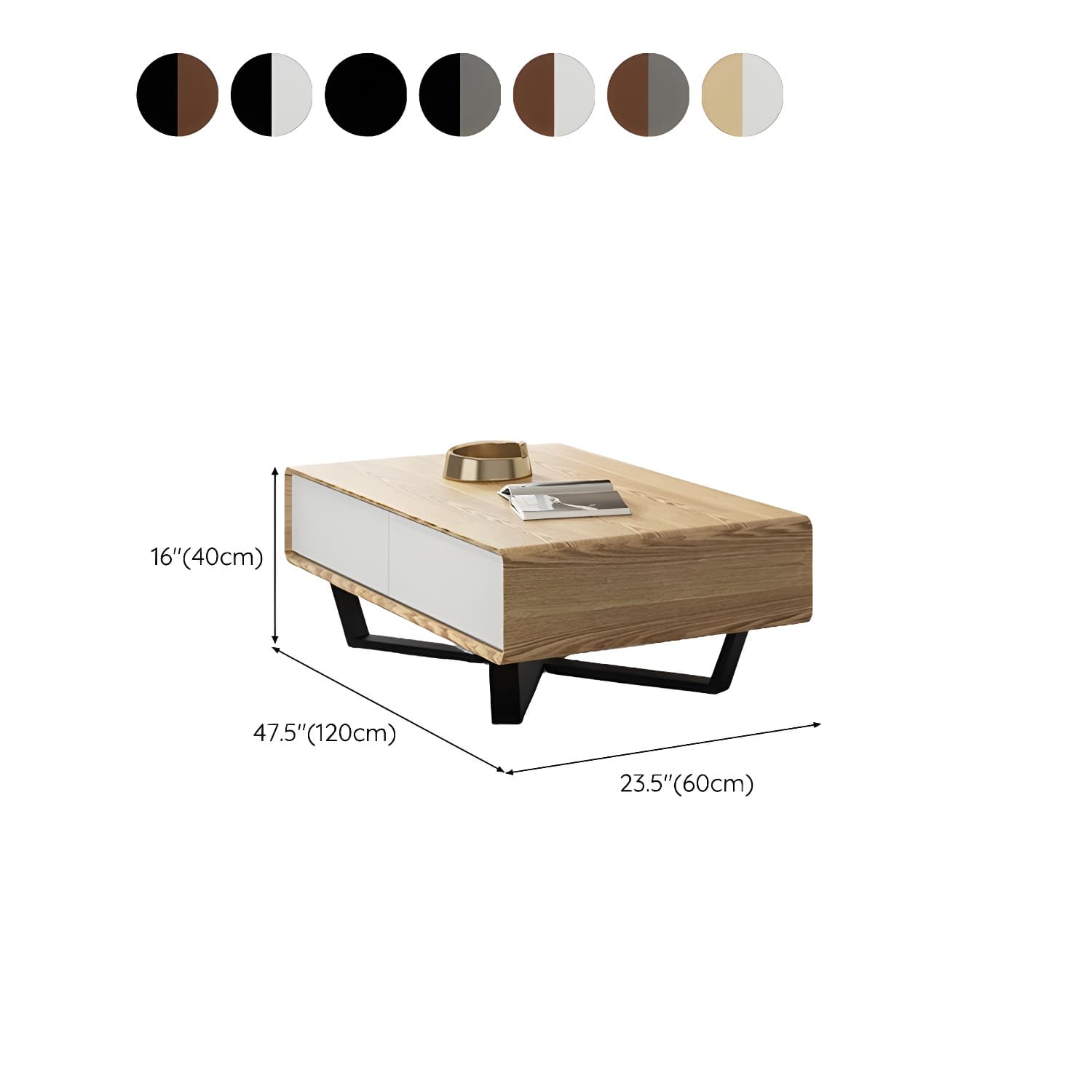 Rectangular Wood Modern Coffee Table with Black Metal Cross Legs and Storage Drawers thumbnail 21